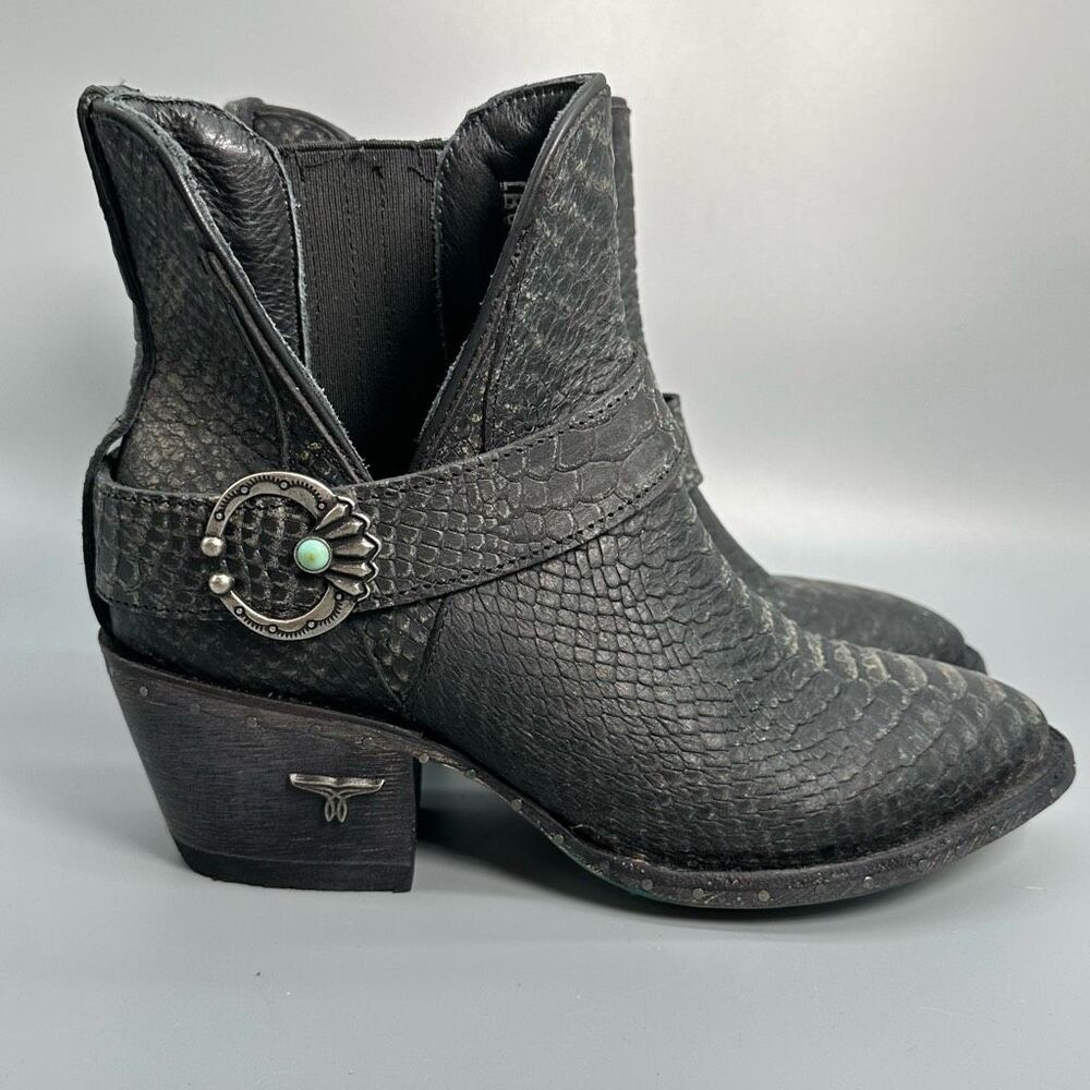 Lane Mattie Western Cowboy Boots Womens 6 Black Leather Crocodile Ankle Slip On